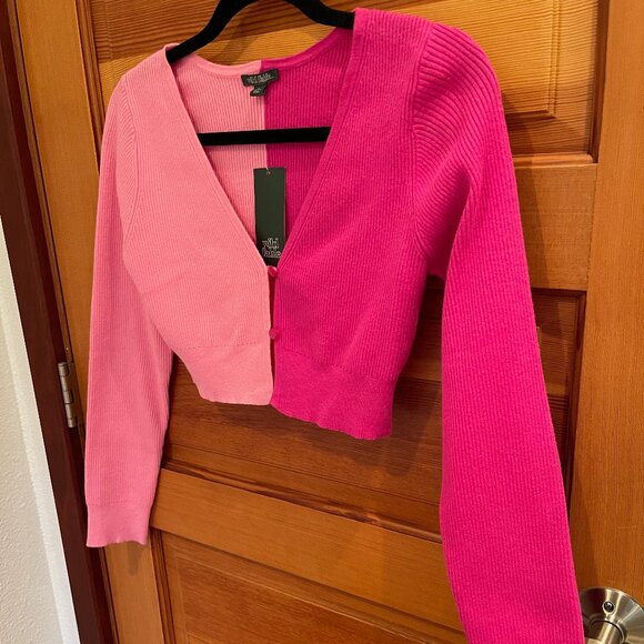 PRICED TO SELL - See Description for details — Pink/Hot Pink Cropped Cardigan - Picture 2 of 7